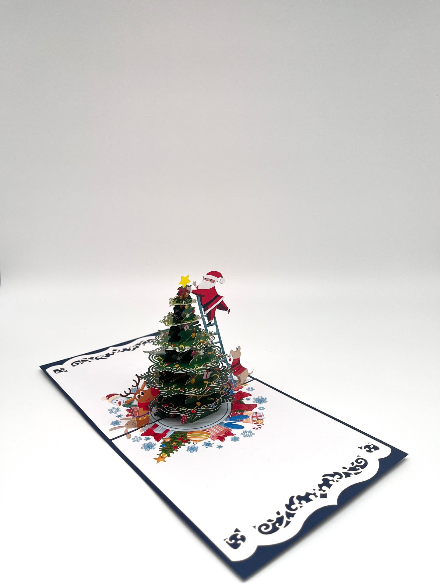 Tannenbaum schmückender Weihnachtsmann 3D Pop-Up