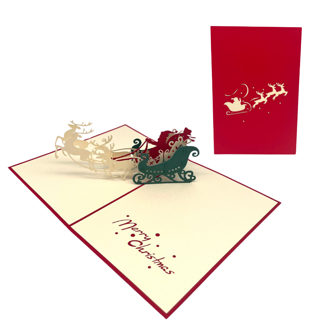 Rentier mit Schlitten 3D Pop-Up