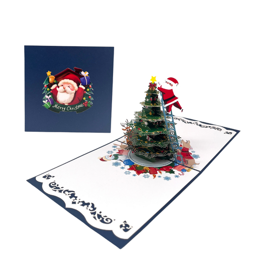 Tannenbaum schmückender Weihnachtsmann 3D Pop-Up