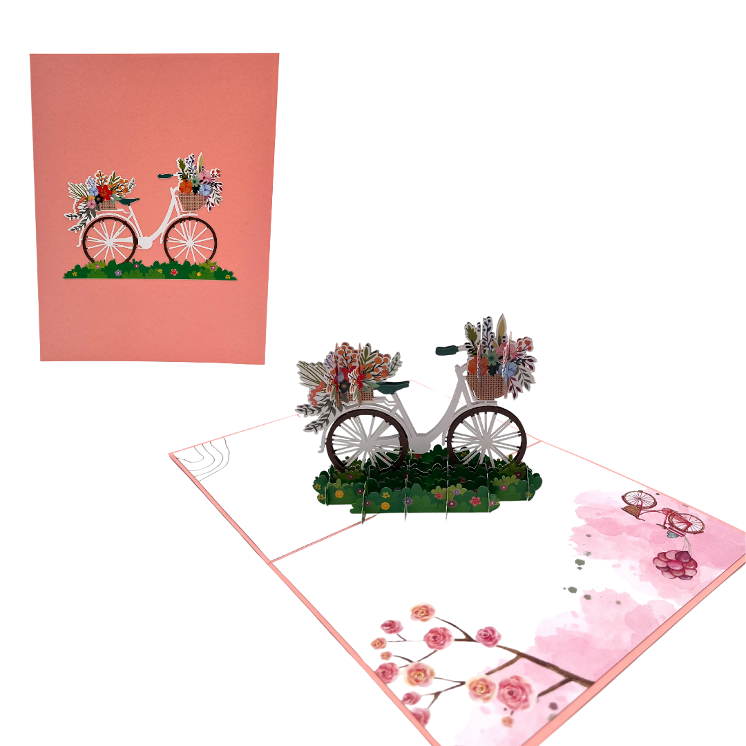 Fahrrad mit Blumenkorb auf der Wiese 3D Pop-Up