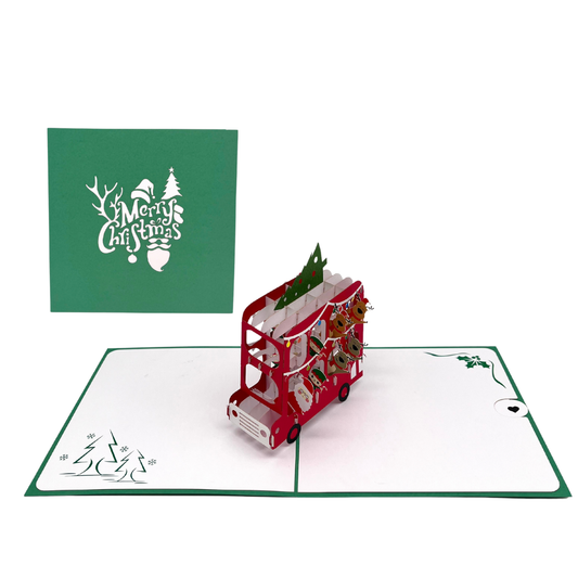 Merry Christmas  Doppeldecker Bus 3D Pop-Up Karte grüne Karte