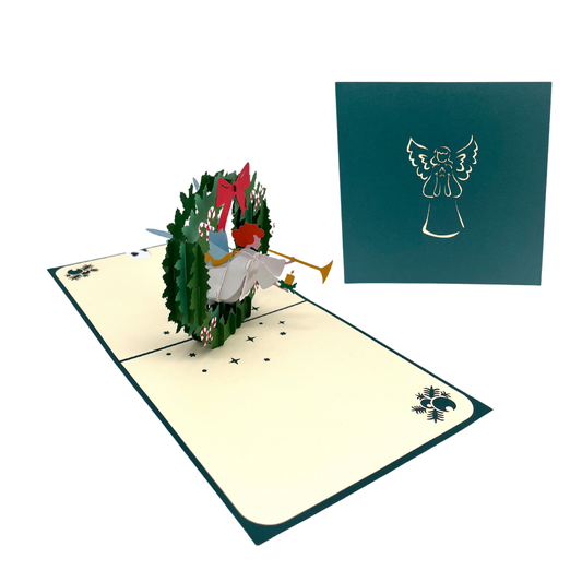 Weihnachtskranz mit Engel 3D Pop-Up Karte