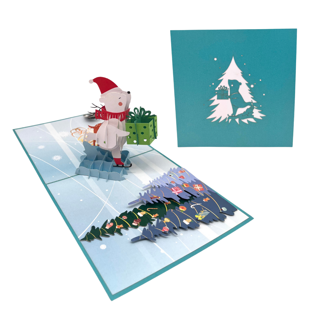 Eisbär auf Schlitten mit Geschenken 3D Pop-Up
