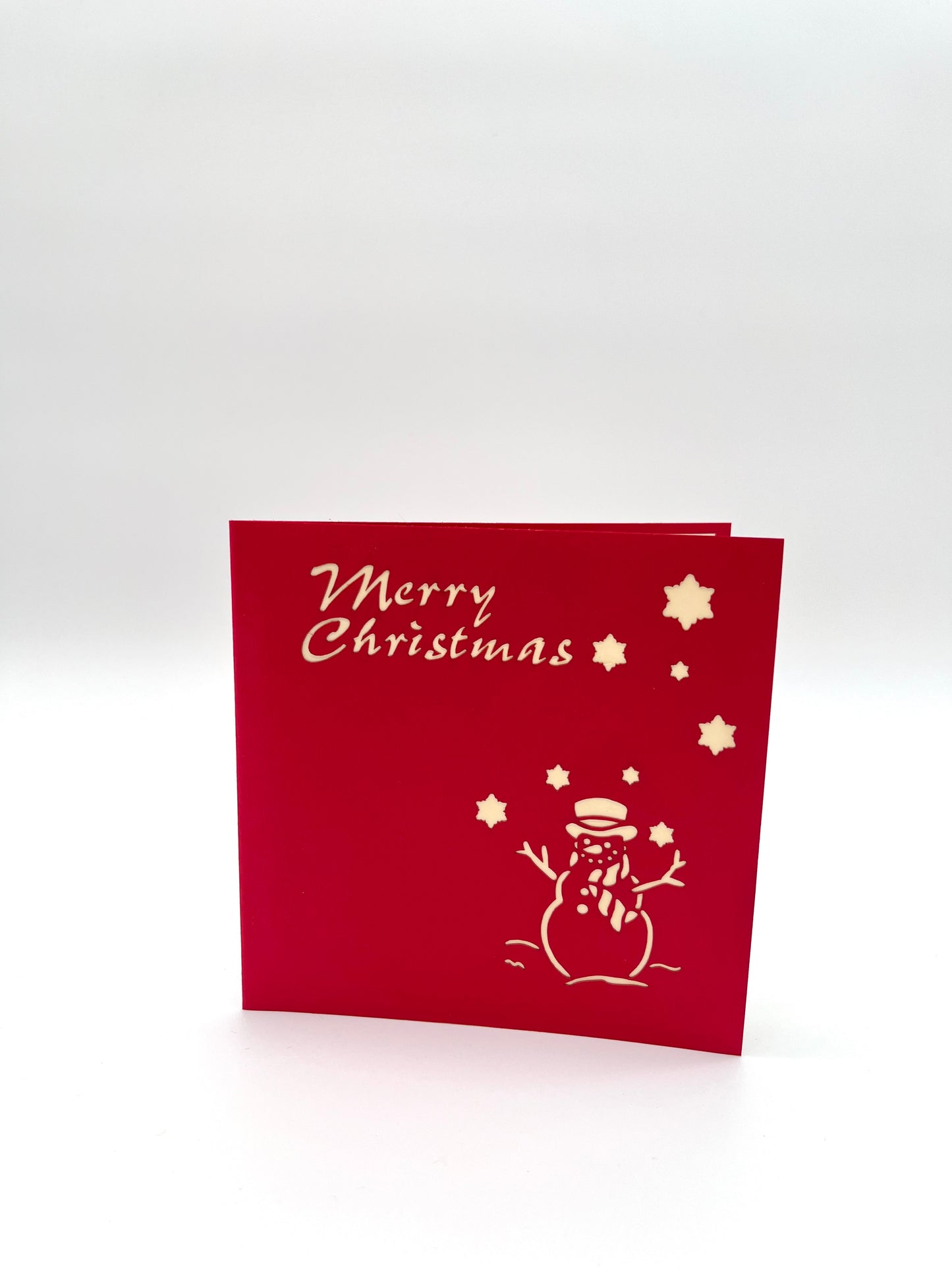 Merry Christmas 3D Pop-Up Weihnachtskarte mit Schneemann und Schneeflocken