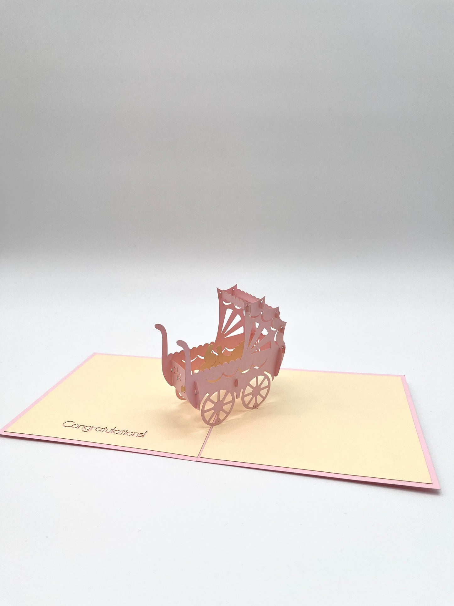 Babywagen 3D Pop-Up Karte rosa