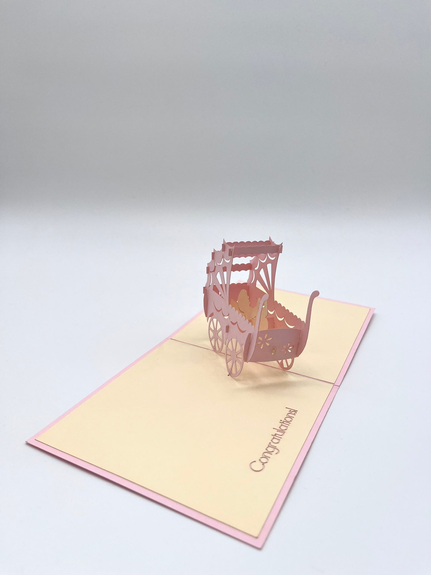 Babywagen 3D Pop-Up Karte rosa