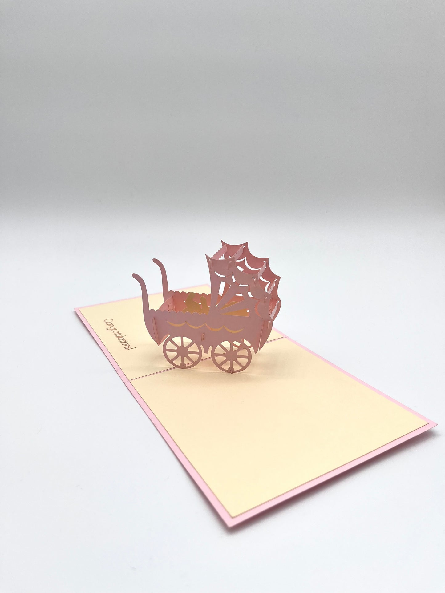 Babywagen 3D Pop-Up Karte rosa