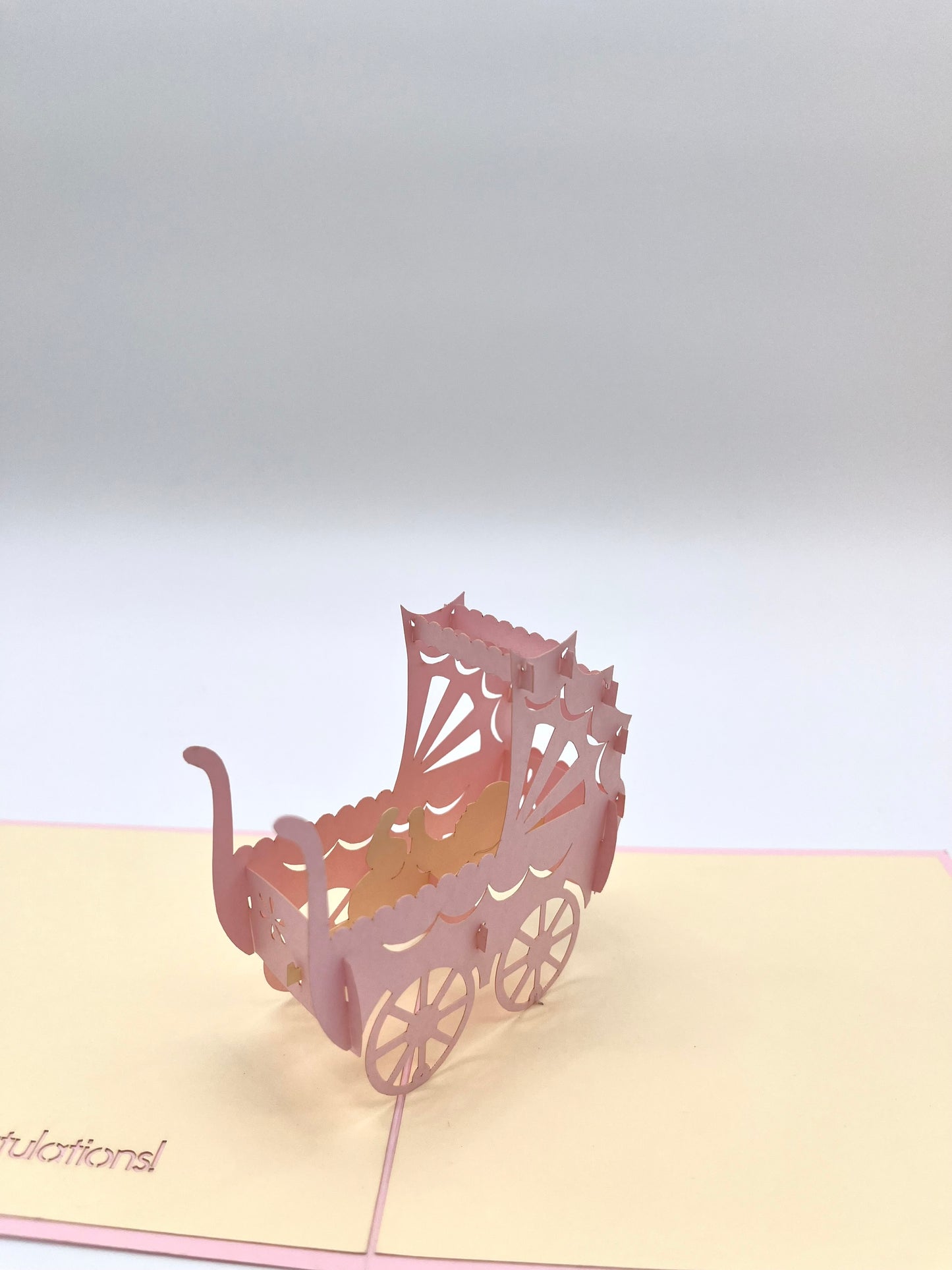 Babywagen 3D Pop-Up Karte rosa
