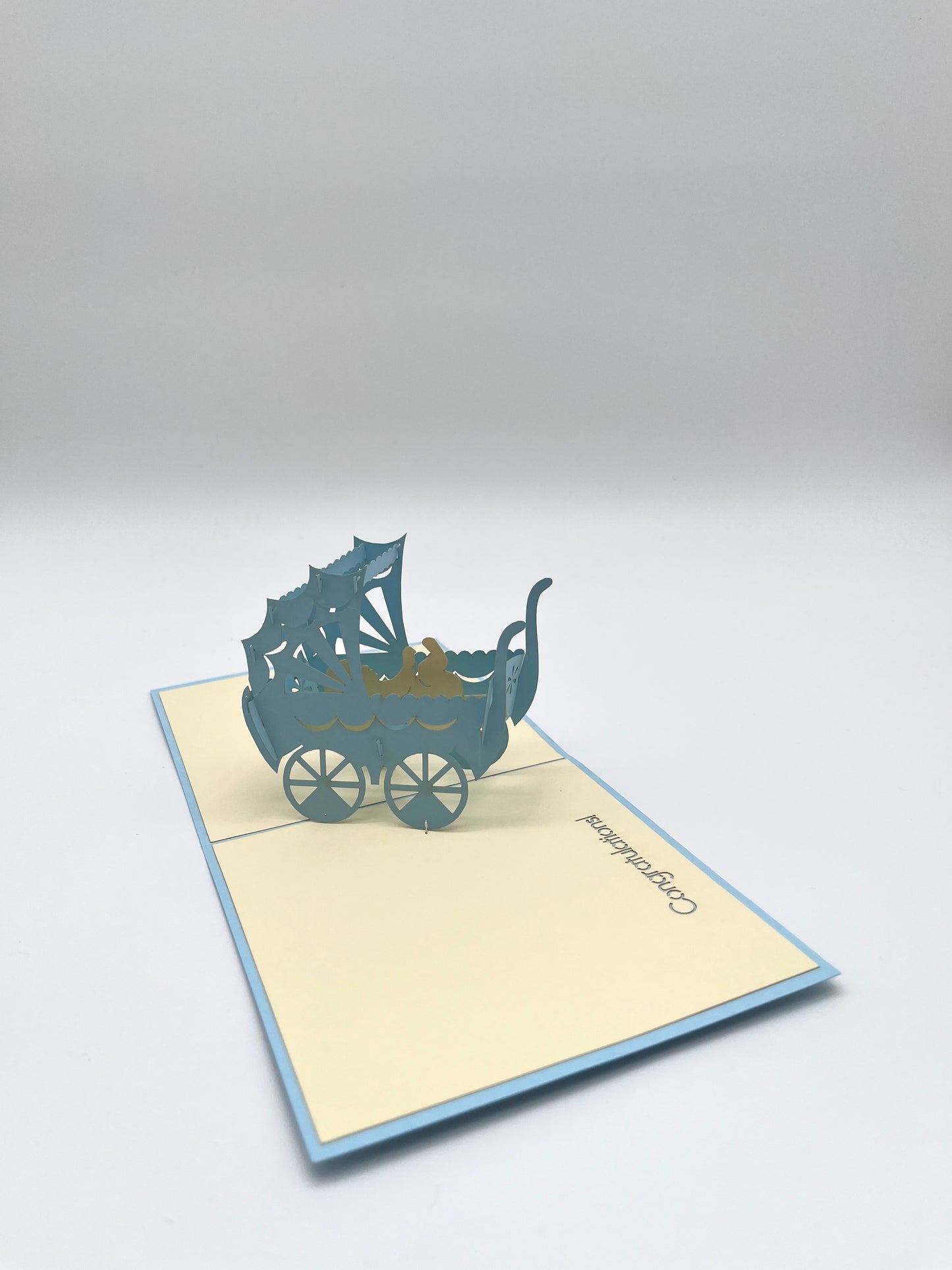 Babywagen 3D Pop-Up Karte blau