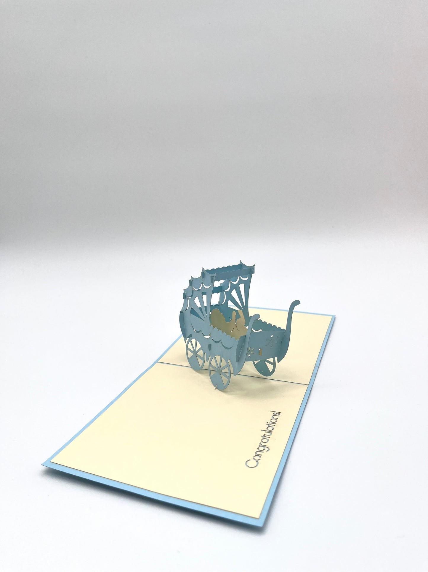 Babywagen 3D Pop-Up Karte blau