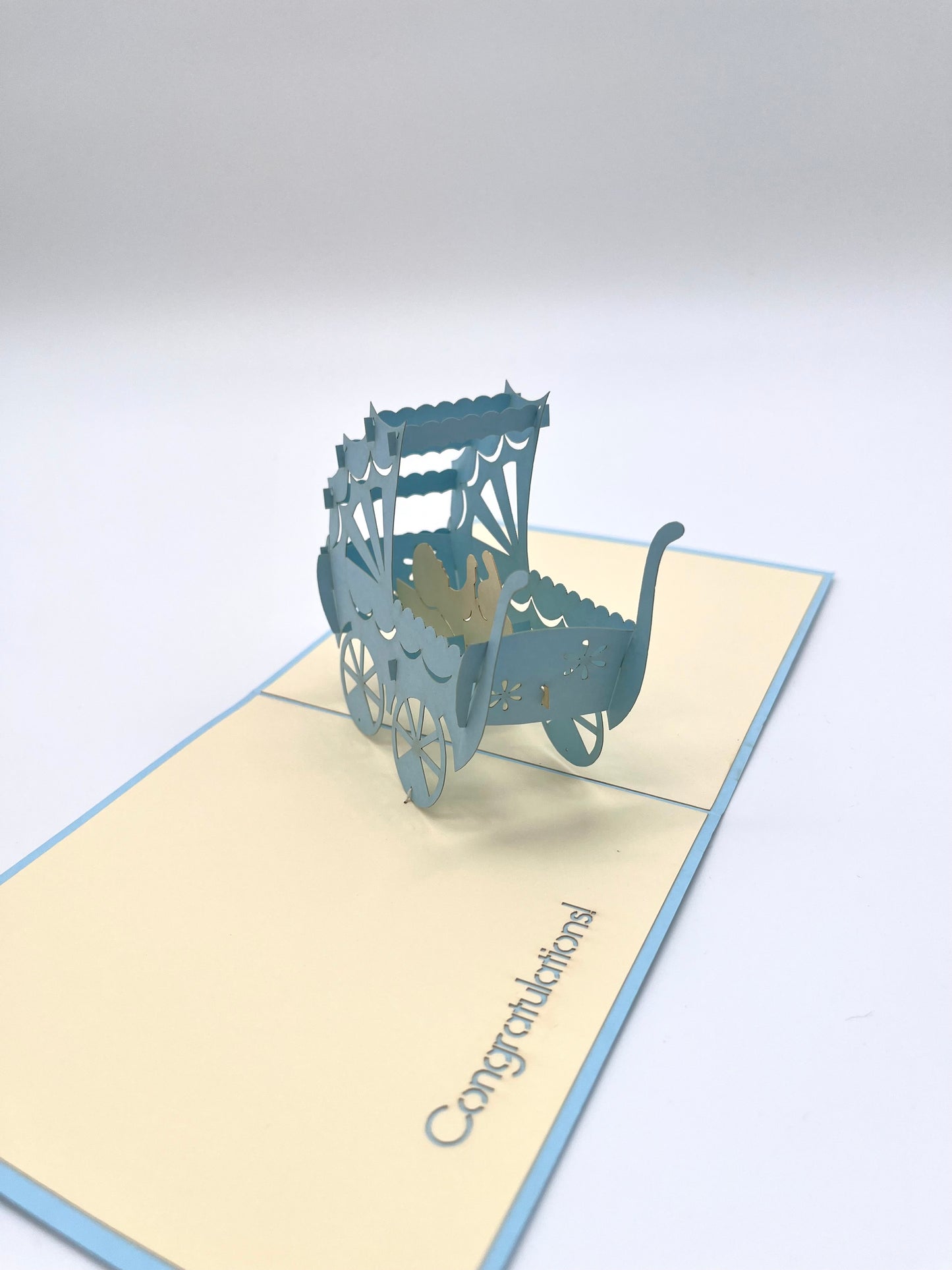 Babywagen 3D Pop-Up Karte blau