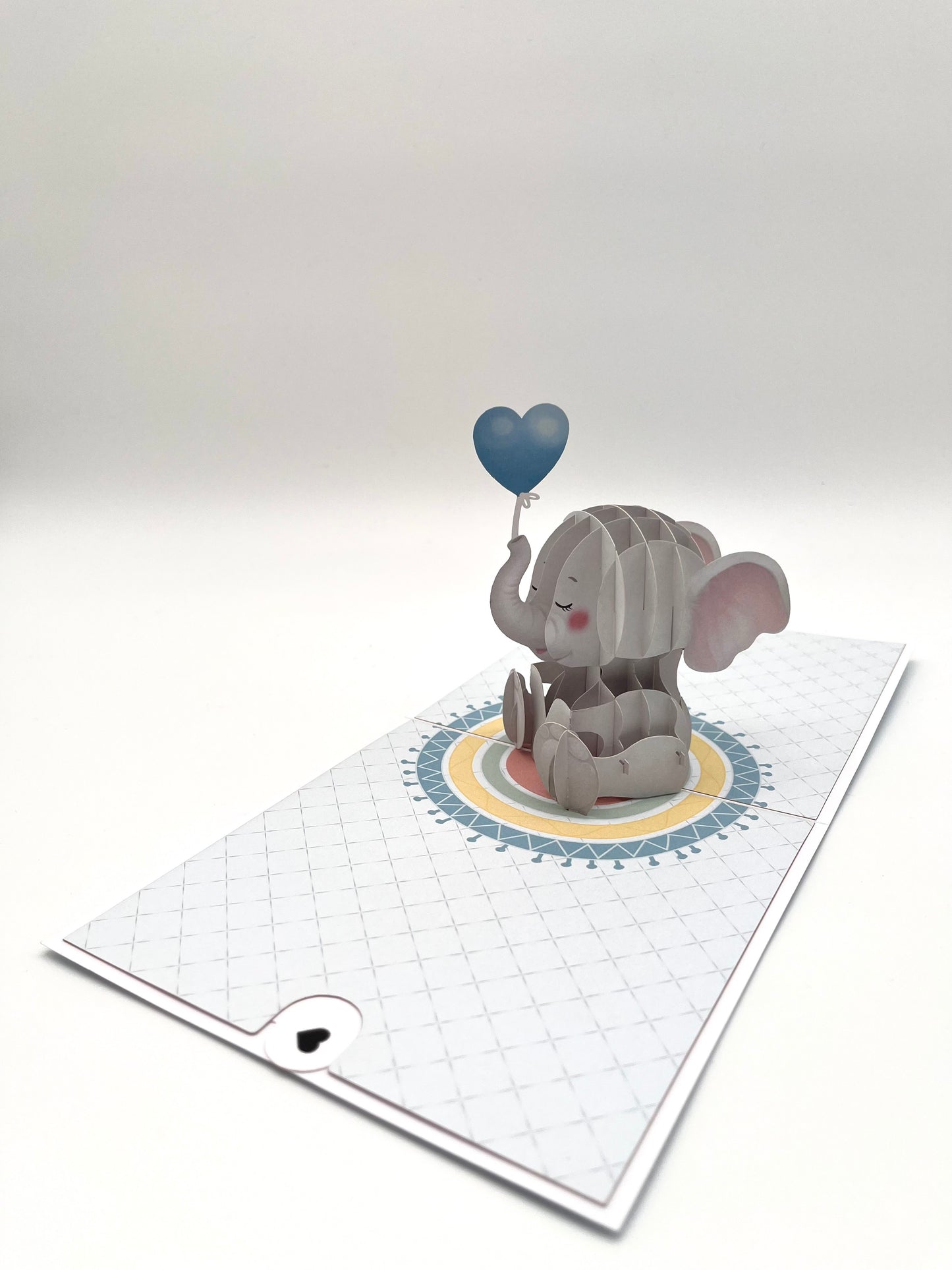 Baby Elefanten Karte mit Herzballon in blau 3D Pop-UP