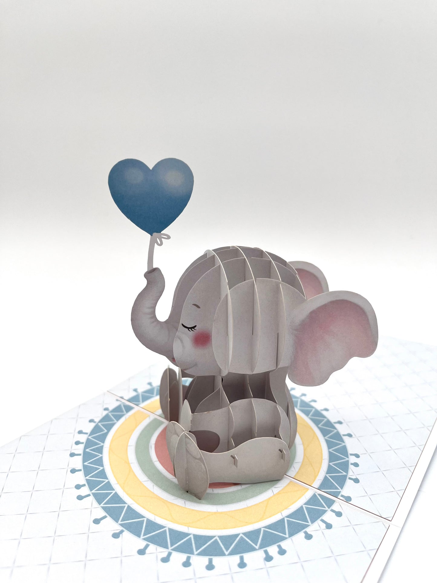 Baby Elefanten Karte mit Herzballon in blau 3D Pop-UP