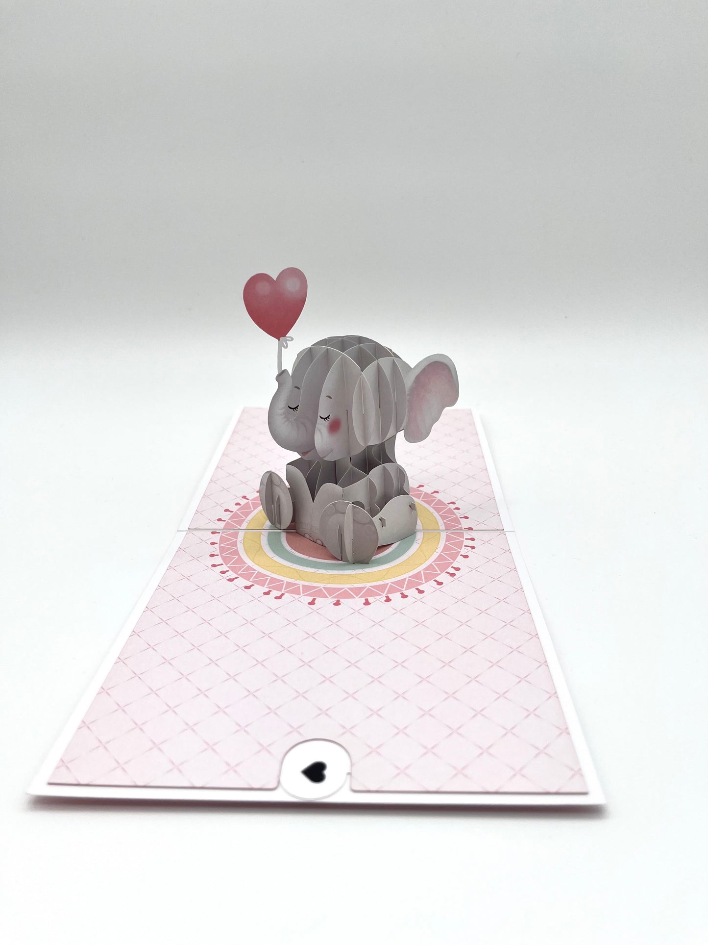Baby Elefanten Karte mit Herzballon in pink 3D Pop-UP