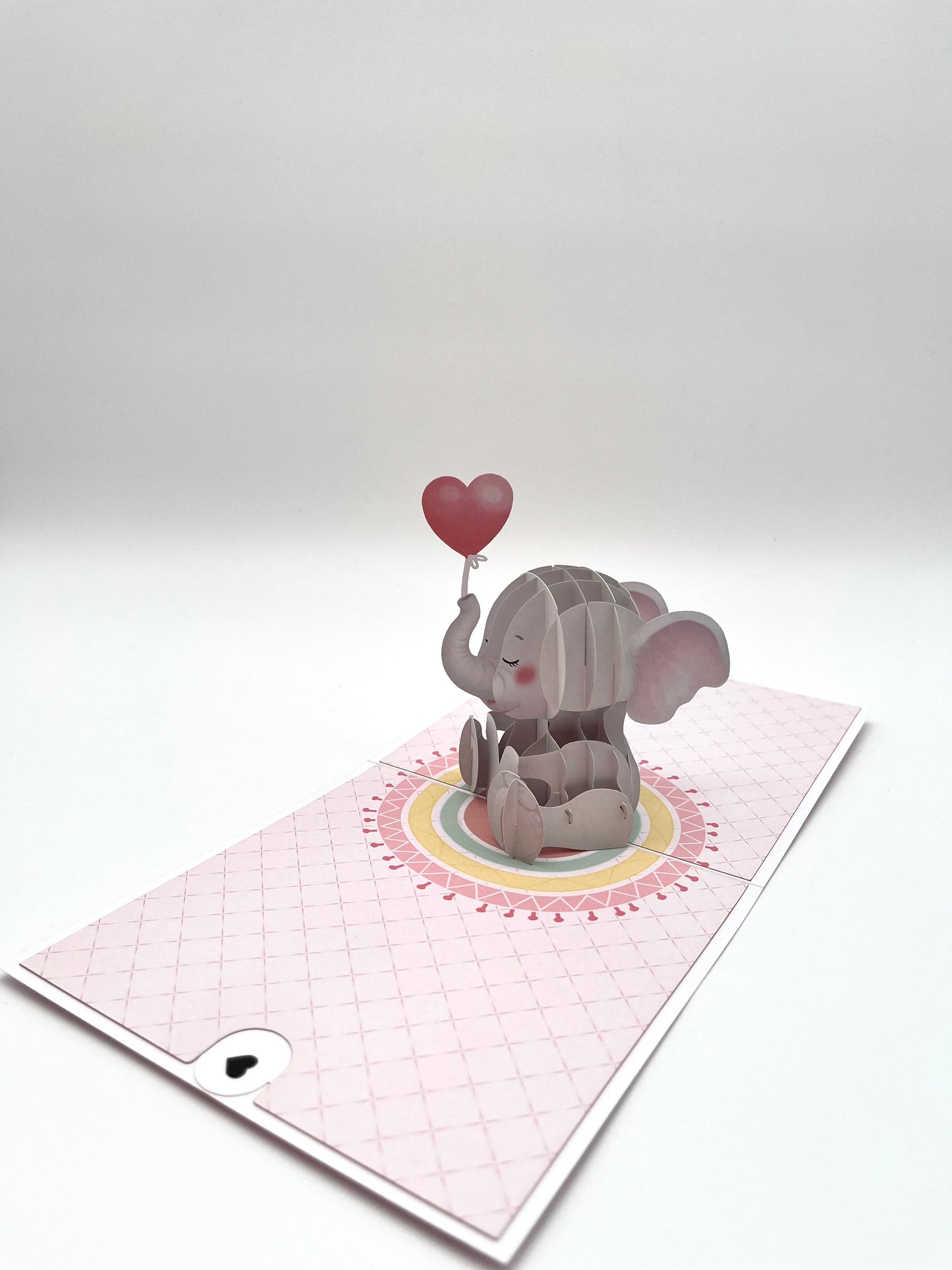 Baby Elefanten Karte mit Herzballon in pink 3D Pop-UP