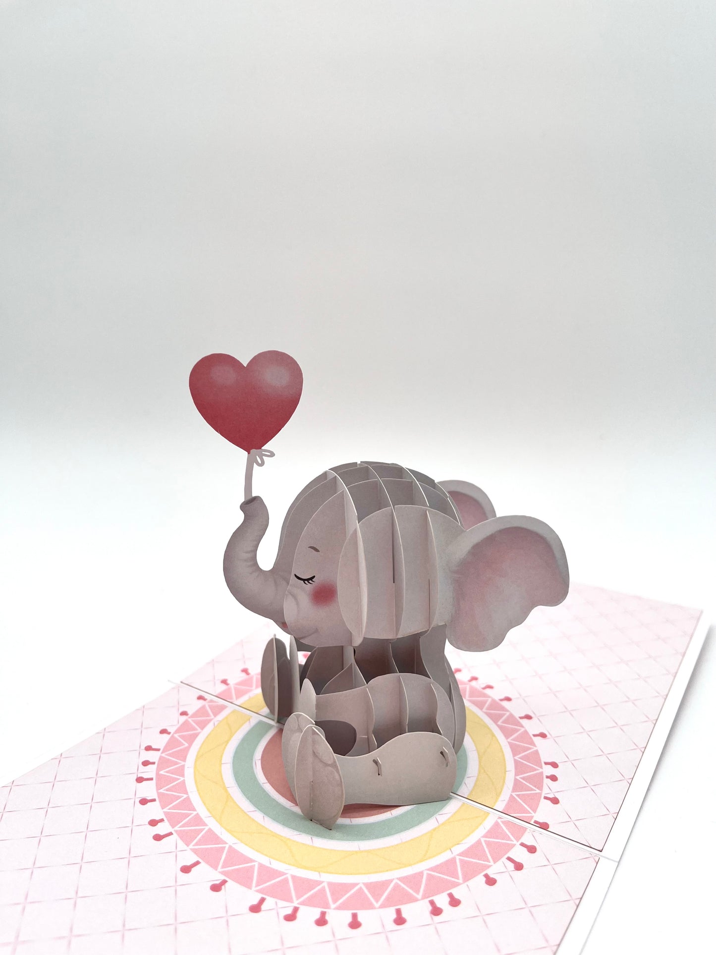 Baby Elefanten Karte mit Herzballon in pink 3D Pop-UP