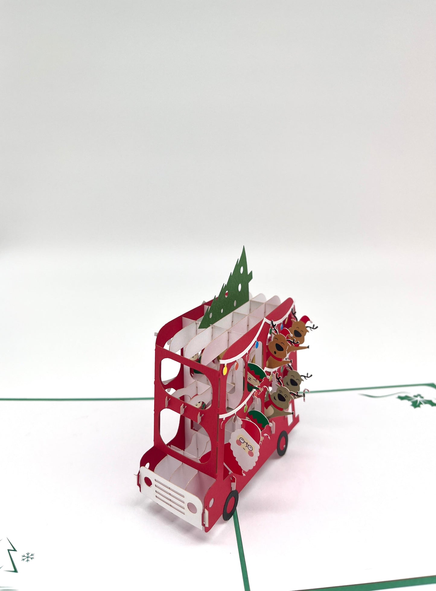 Merry Christmas  Doppeldecker Bus 3D Pop-Up Karte grüne Karte