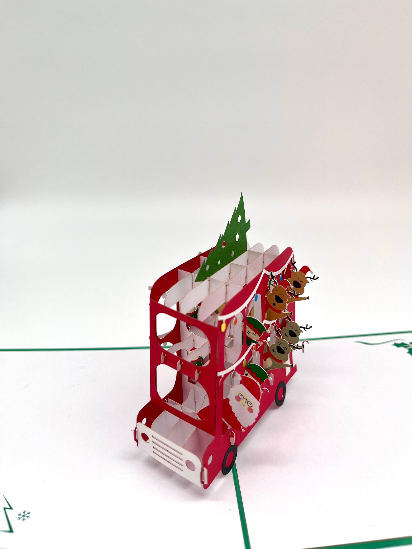 Merry Christmas  Doppeldecker Bus 3D Pop-Up Karte grüne Karte