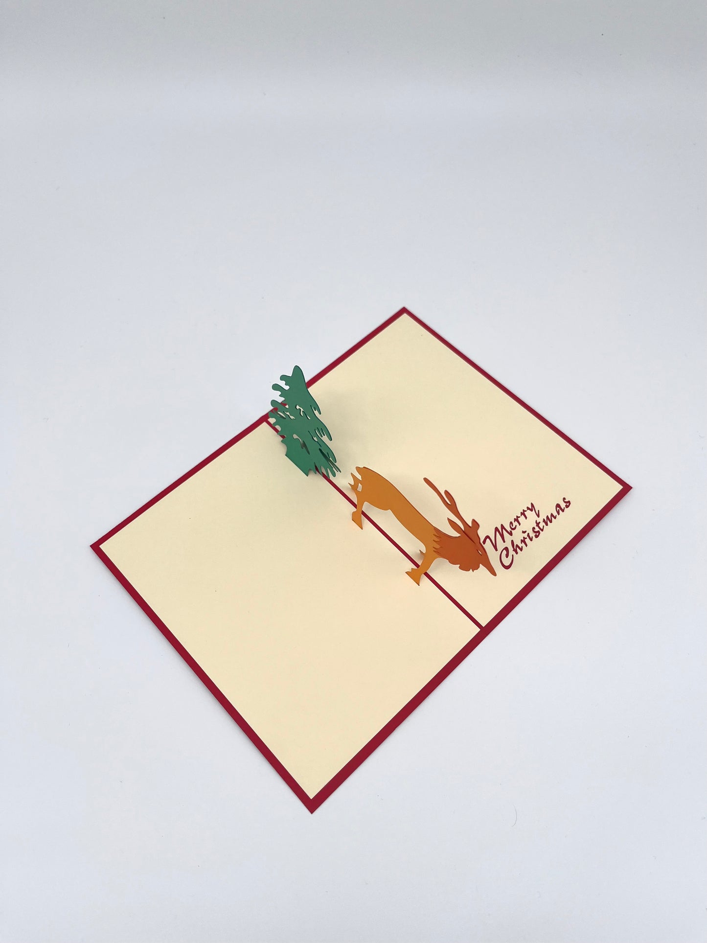 Merry Christmas Weihnachtskarte mit Reh und Tannenbaum 3D Pop-Up