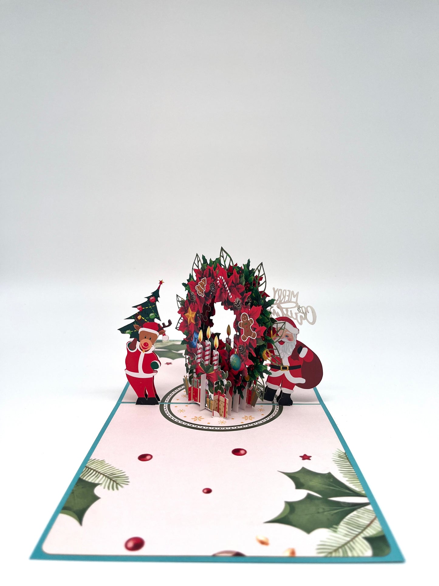 Merry Christmas geschmückter Kranz mit Weihnachtsmann und Geschenken 3D Pop-Up