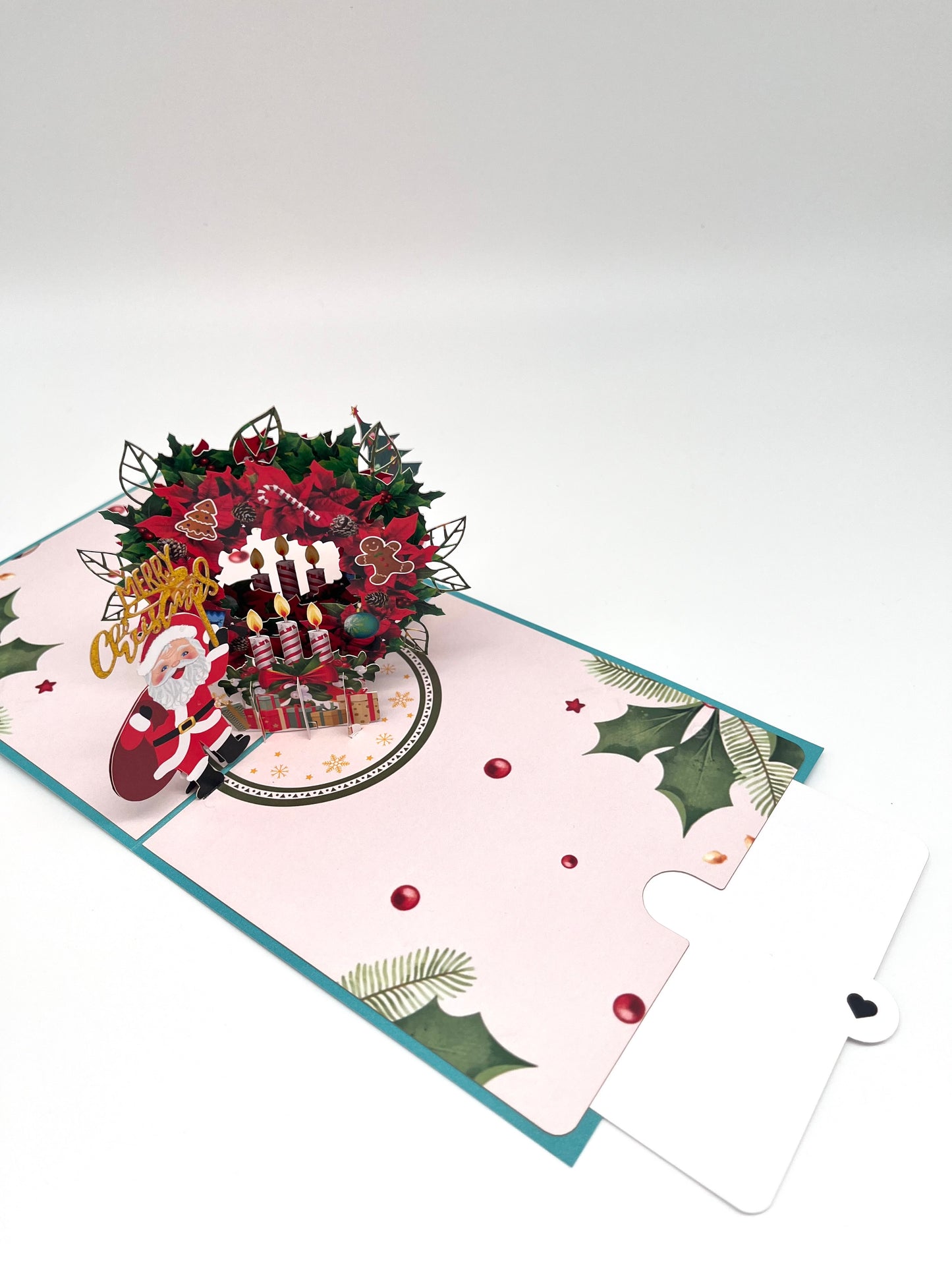 Merry Christmas geschmückter Kranz mit Weihnachtsmann und Geschenken 3D Pop-Up