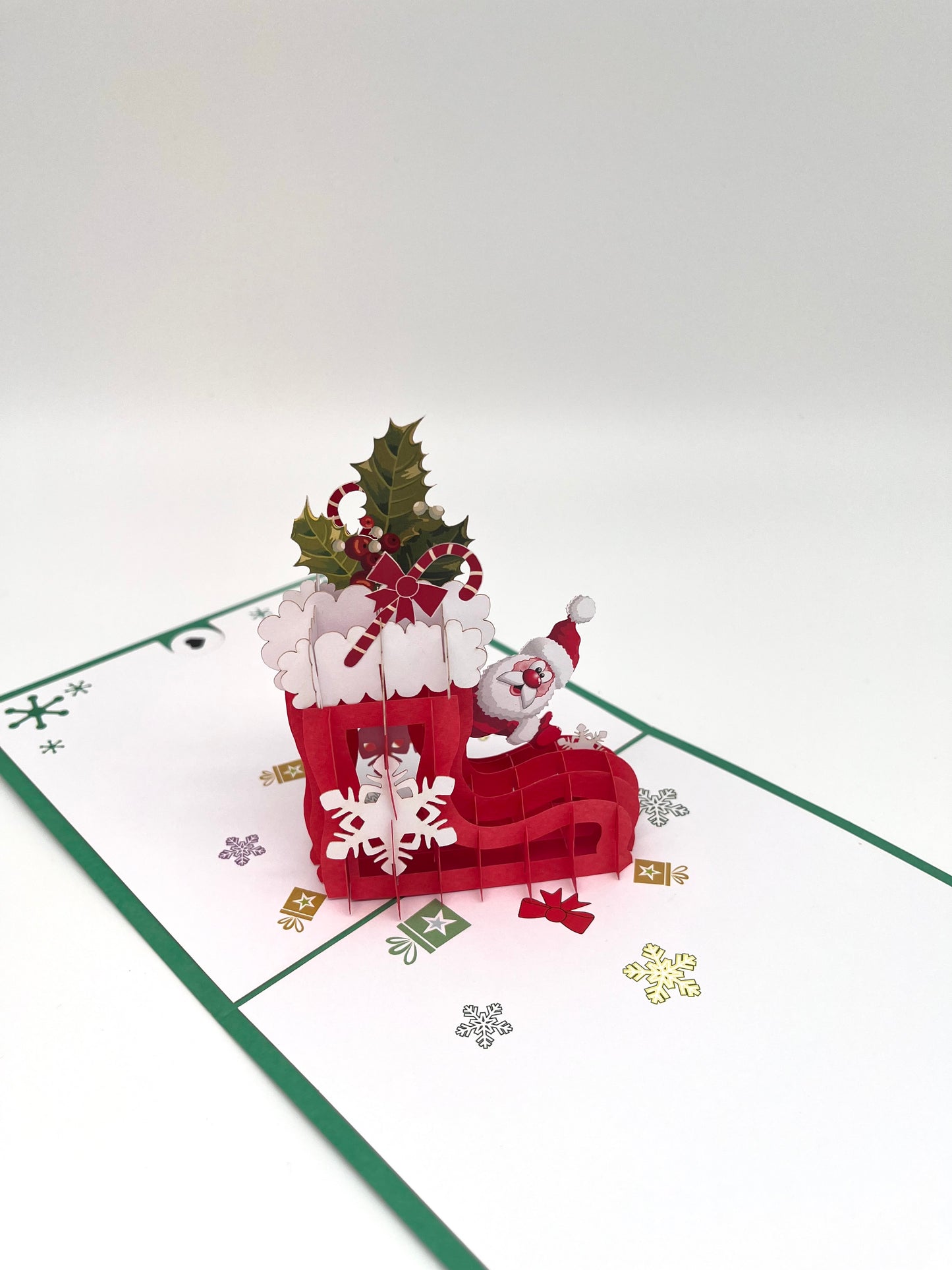 Weihnachtsmann mit Nikolaus Stiefel 3D Pop-Up Karte